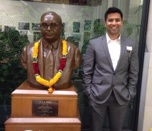 Author with Ambedkar statue