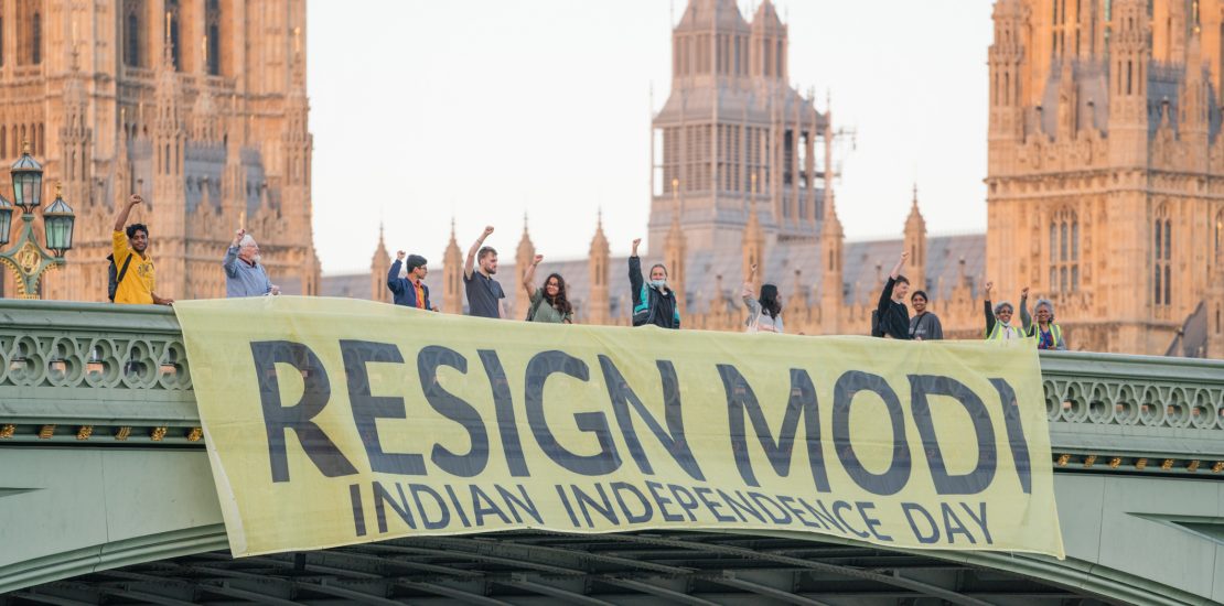 Resign Modi Banner Westminster Bridge