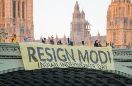 Resign Modi Banner Westminster Bridge